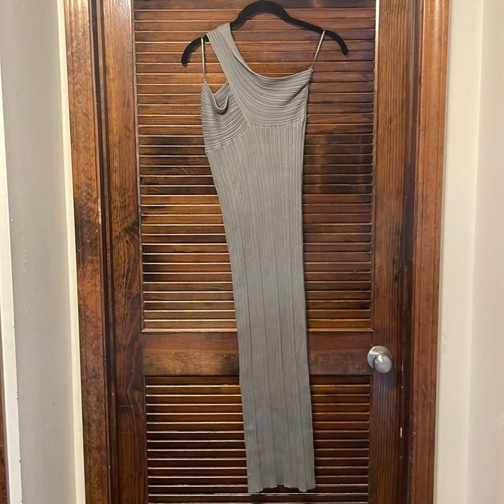 NWT Zara Grey Asymmetrical Ribbed Knit Midi Dress - Picture 8 of 8